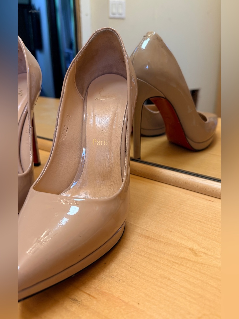 Christian Louboutin Nude Patent Pointed Toe Pumps - Picture 2 of 7